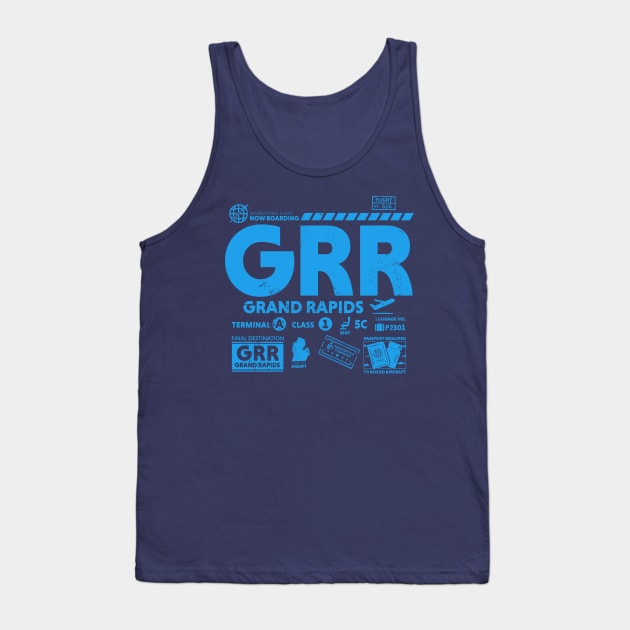 Vintage Grand Rapids GRR Airport Code Travel Day Retro Travel Tag Michigan Tank Top by Now Boarding